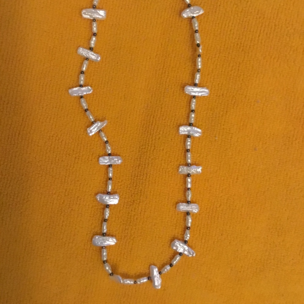 Biwa Pearl Necklace with Silver Hook Clasp~Vintage